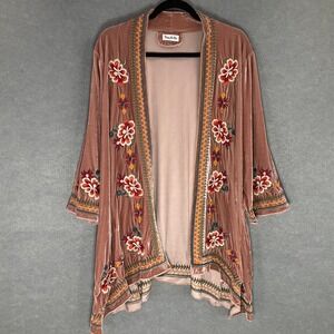 Womens Kimono Jacket Velvet Floral Embroidered Time for Me Sz 2X Boho Chic